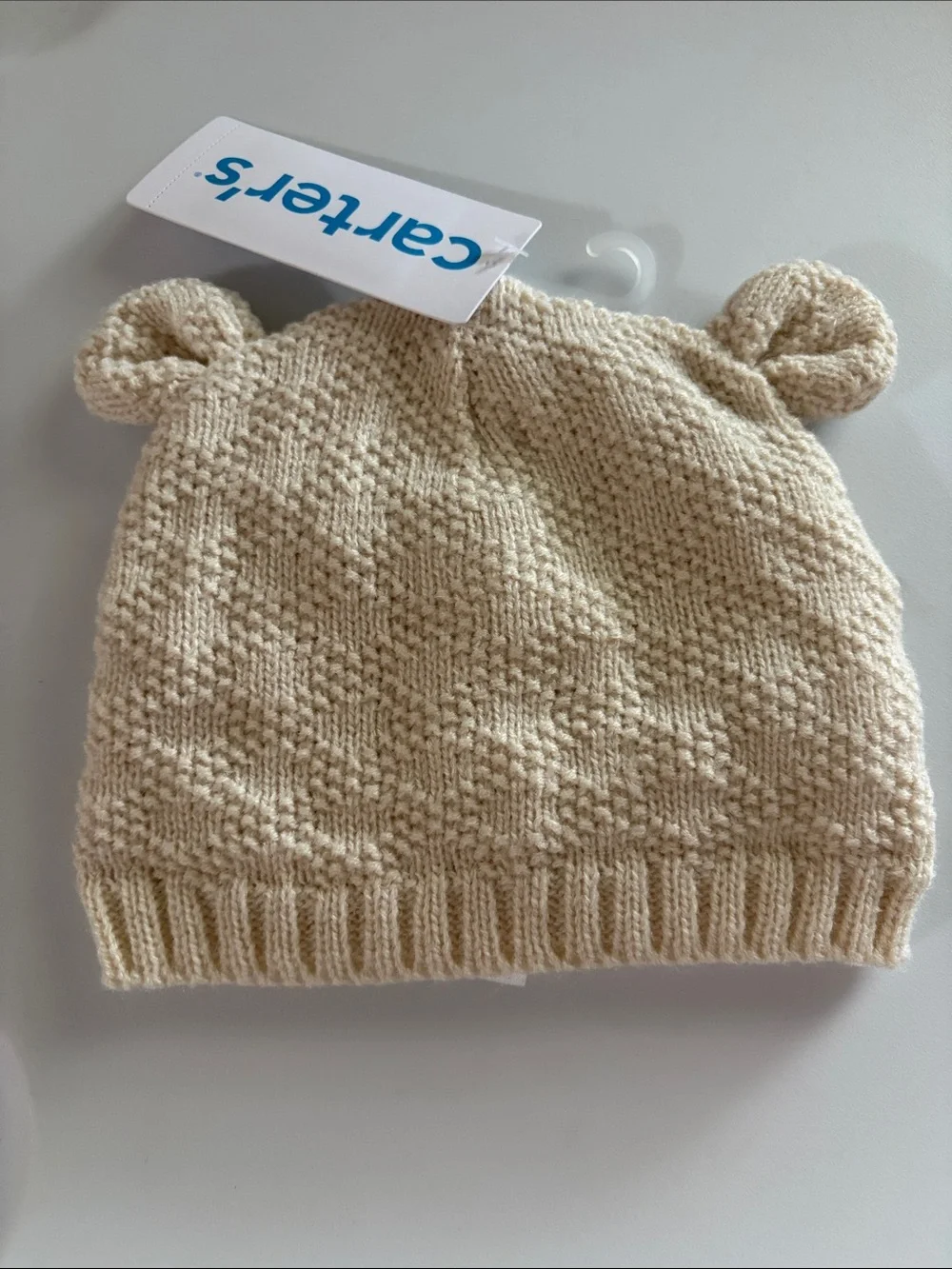 Carter's Cream Knit Hat with Pom Ear Details